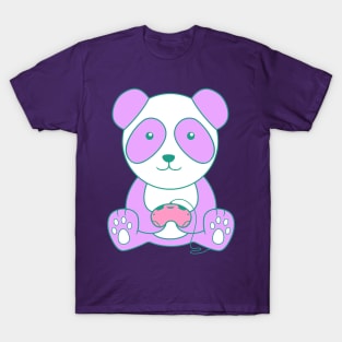 Purple Gaming Panda With Controller T-Shirt